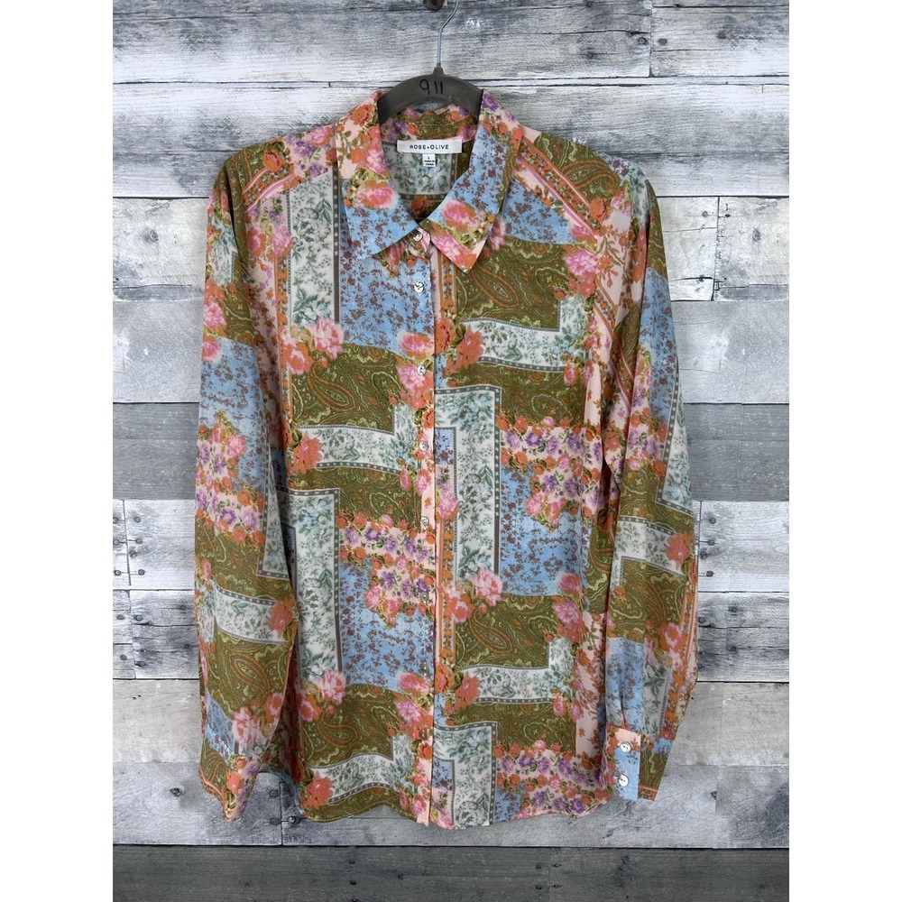 Rose & Olive Women's Large Multicolored Long Sleeve Button Up Blouse